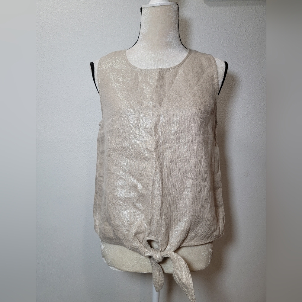 NWT Christian Siriano Linen Crop Top Sleeveless Blouse Size M Beige Glitter
